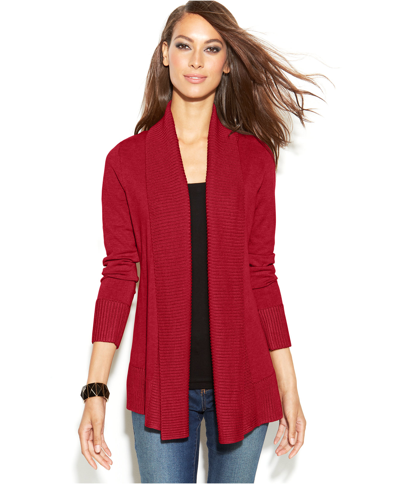 Inc International Concepts Ribbed-Knit Open- Front Cardigan